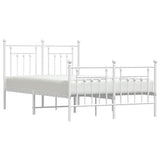 Metal Bed Frame without Mattress with Footboard White 135x190 cm - 45-Degree Angle