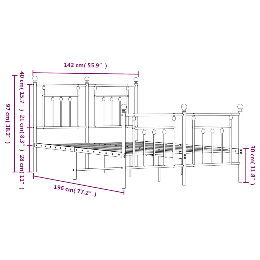 Metal Bed Frame without Mattress with Footboard White 135x190 cm