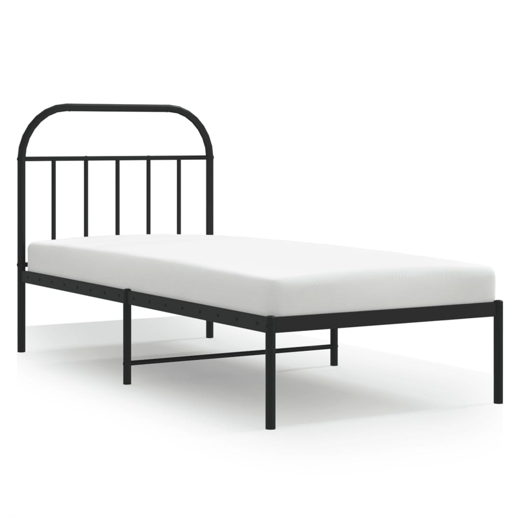 Metal Bed Frame without Mattress with Headboard Black 90x190 cm