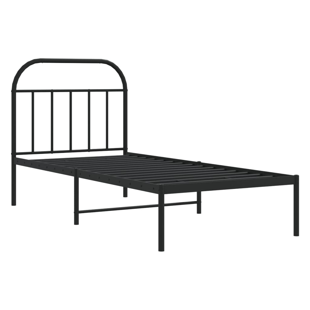 Metal Bed Frame without Mattress with Headboard Black 90x190 cm