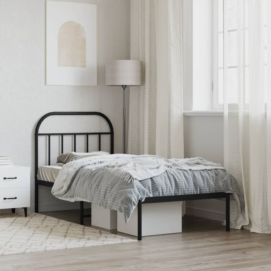 Metal Bed Frame without Mattress with Headboard Black 90x190 cm