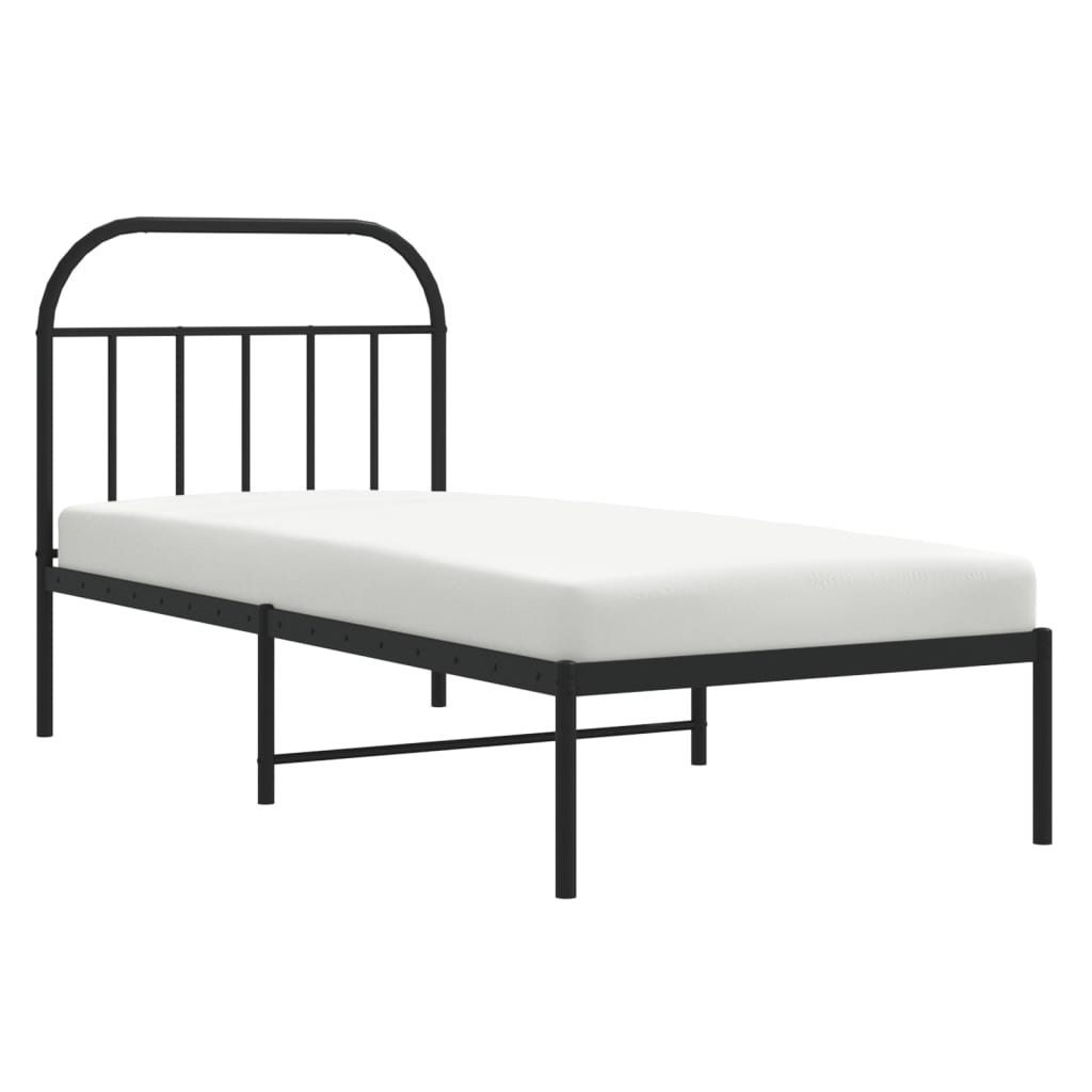 Metal Bed Frame without Mattress with Headboard Black 90x190 cm
