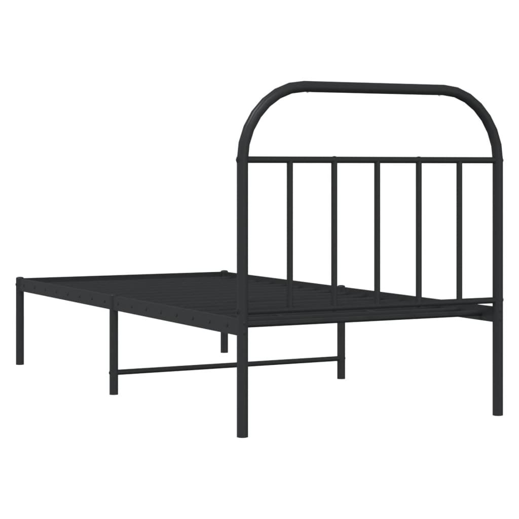 Metal Bed Frame without Mattress with Headboard Black 90x190 cm