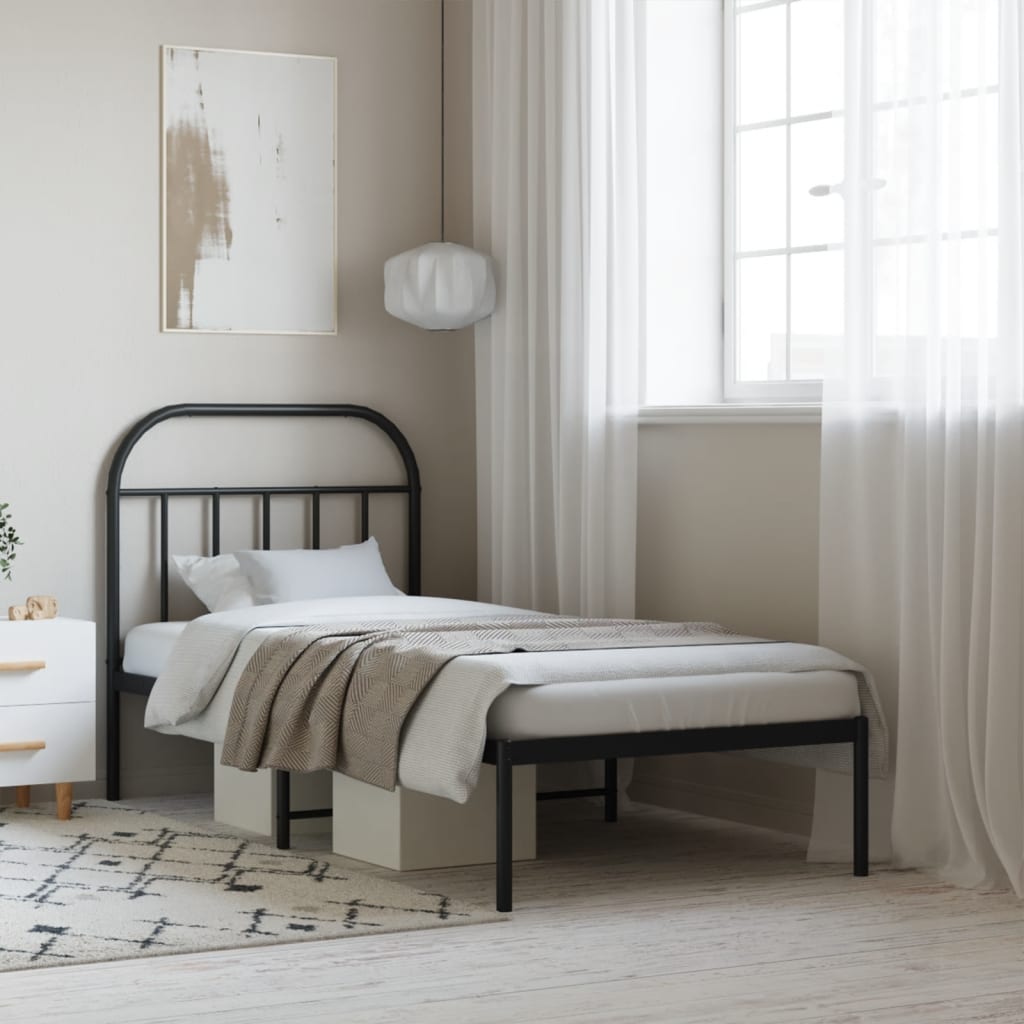 Metal Bed Frame without Mattress with Headboard Black 90x190 cm