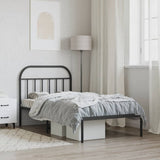 Metal Bed Frame without Mattress with Headboard Black 107x203 cm King Single - Top-Down View