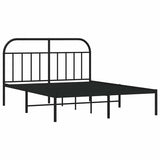 Metal Bed Frame without Mattress with Headboard Black 135x190 cm - Side View