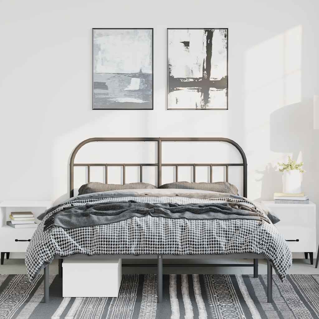 Metal Bed Frame without Mattress with Headboard Black 135x190 cm