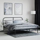 Metal Bed Frame without Mattress with Headboard Black 183x203 cm King - Top-Down View