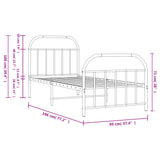 Metal Bed Frame without Mattress with Footboard Black 90x190 cm