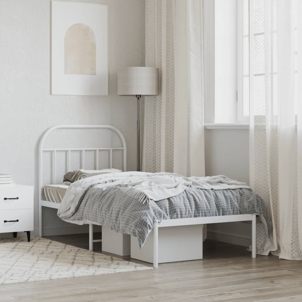 Metal Bed Frame without Mattress with Headboard White 90x190 cm