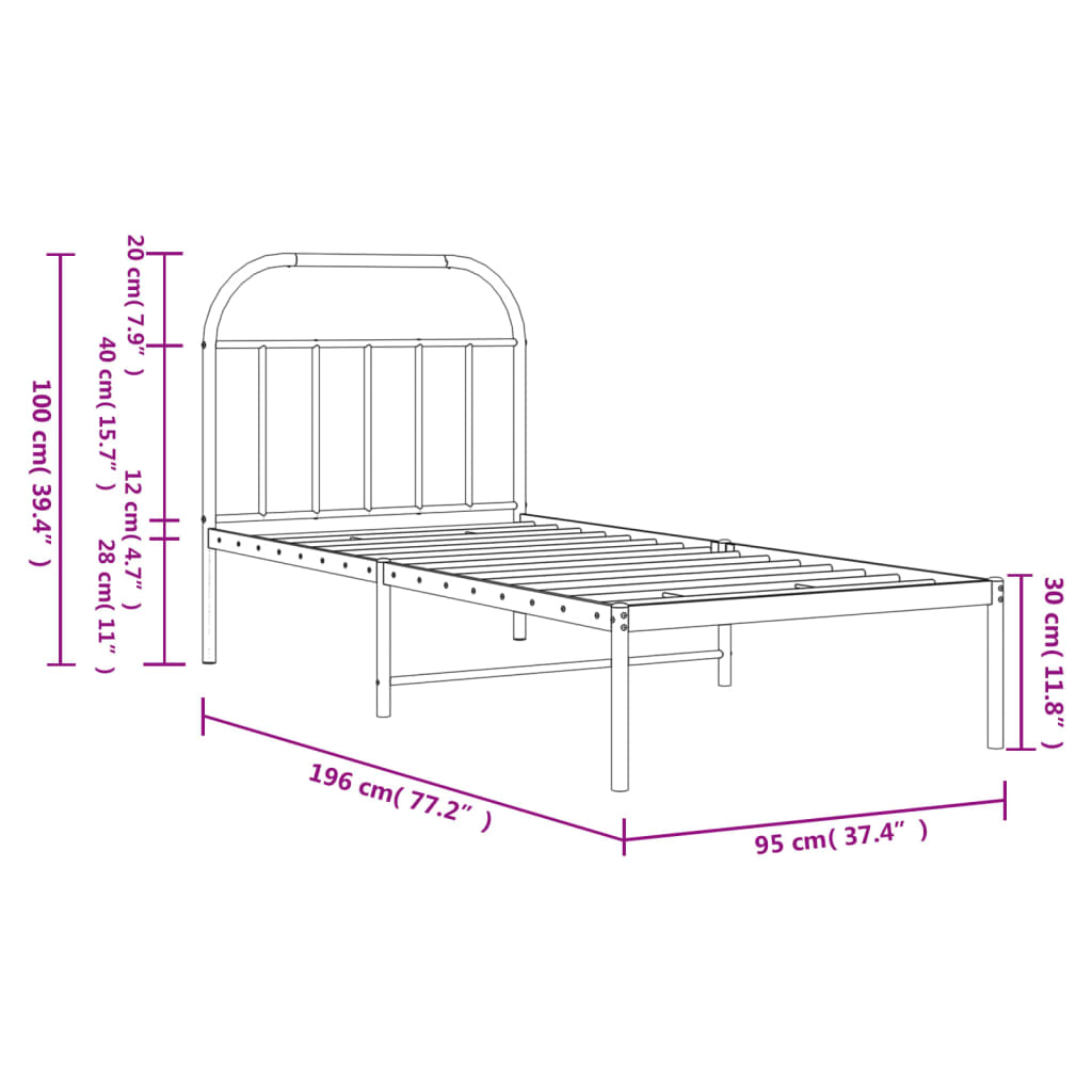 Metal Bed Frame without Mattress with Headboard White 90x190 cm