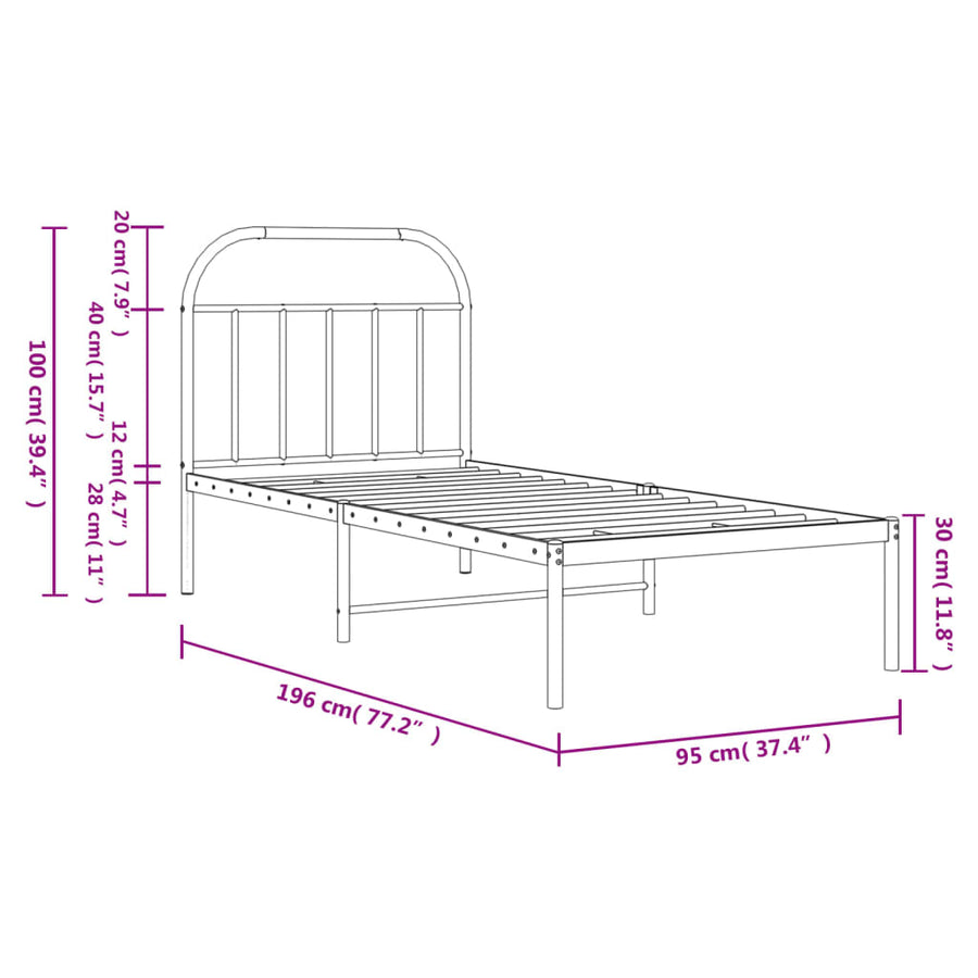 Metal Bed Frame without Mattress with Headboard White 90x190 cm