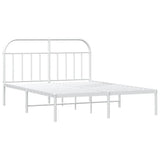 Metal Bed Frame without Mattress with Headboard White 183x203 cm King - Side View