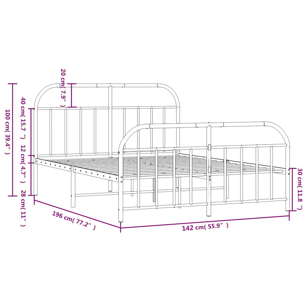 Metal Bed Frame without Mattress with Footboard White 135x190 cm