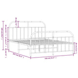 Metal Bed Frame without Mattress with Footboard White 150x200 cm