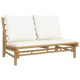 Garden Bench with Cream White Cushions Bamboo - Front View