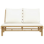 Garden Bench with Cream White Cushions Bamboo