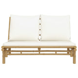 Garden Bench with Cream White Cushions Bamboo - Side View