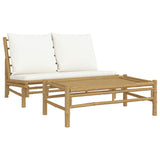 2 Piece Garden Lounge Set with Cream White Cushions Bamboo - Front View