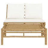 2 Piece Garden Lounge Set with Cream White Cushions Bamboo - Side View