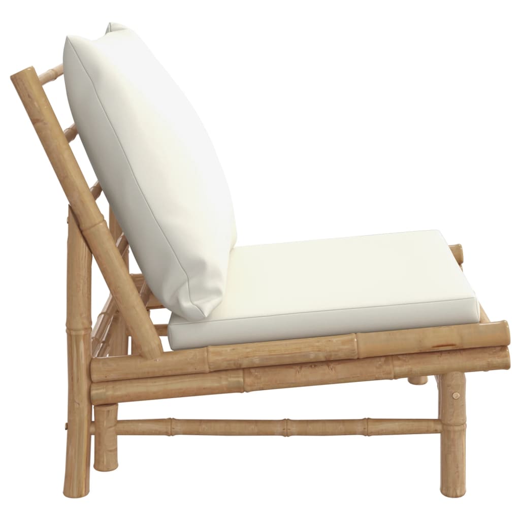 Garden Chairs 2 pcs with Cream White Cushions Bamboo