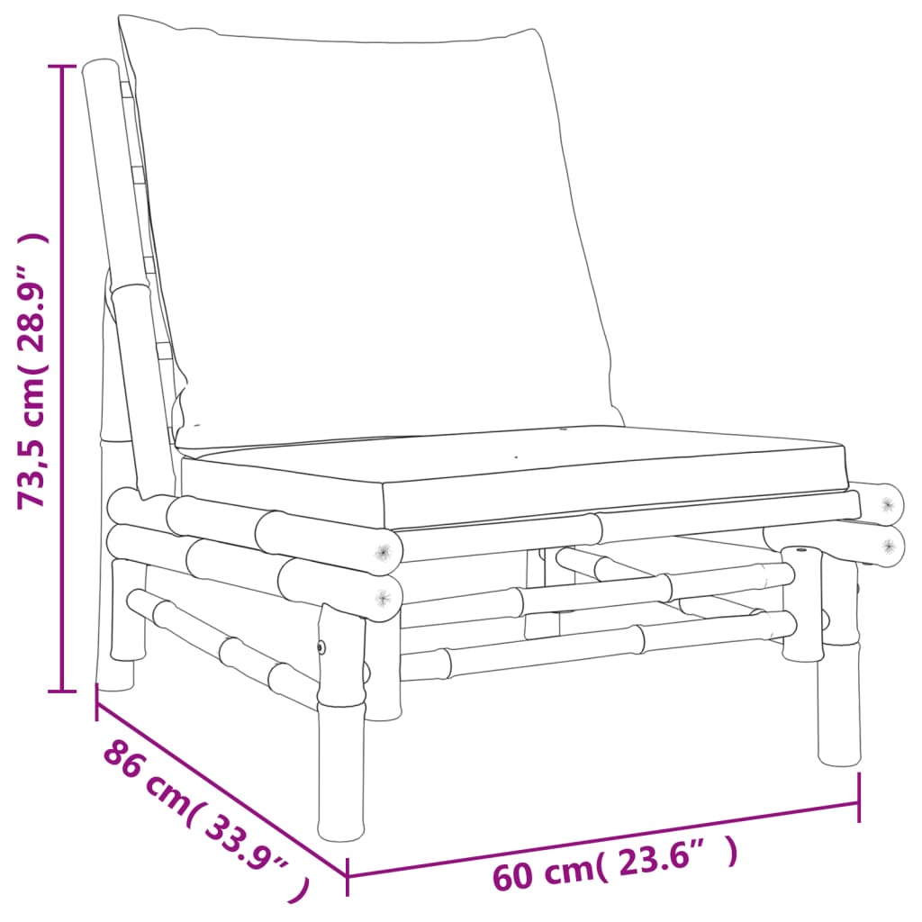 Garden Chairs 2 pcs with Cream White Cushions Bamboo