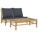 2 Piece Garden Lounge Set with Dark Grey Cushions Bamboo - Front View