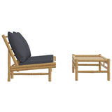 2 Piece Garden Lounge Set with Dark Grey Cushions Bamboo - Top-Down View