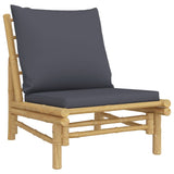 Garden Chairs 2 pcs with Dark Grey Cushions Bamboo - Side View