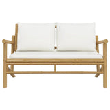 Garden Bench with Cream White Cushions Bamboo - Side View