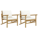 Garden Chairs 2 pcs with Cream White Cushions Bamboo - Front View