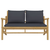 Garden Bench with Dark Grey Cushions Bamboo - Side View