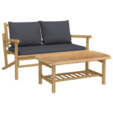 2 Piece Garden Lounge Set with Dark Grey Cushions Bamboo - Front View