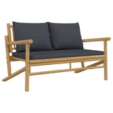 2 Piece Garden Lounge Set with Dark Grey Cushions Bamboo - 45-Degree Angle