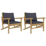 Garden Chairs 2 pcs with Dark Grey Cushions Bamboo - Front View