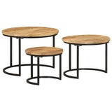 Nesting Tables 3 pcs Solid Rough Wood Mango - Front View