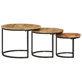 Nesting Tables 3 pcs Solid Rough Wood Mango - Side View