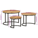 Nesting Tables 3 pcs Solid Rough Wood Mango - Close-Up Angle