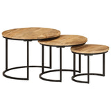Nesting Tables 3 pcs Solid Rough Wood Mango - Low Angle