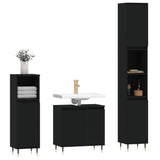 3 Piece Bathroom Cabinet Set Black Engineered Wood - Side View