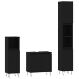 3 Piece Bathroom Cabinet Set Black Engineered Wood - Front View