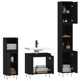 3 Piece Bathroom Cabinet Set Black Engineered Wood - Top-Down View