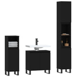 3 Piece Bathroom Cabinet Set Black Engineered Wood - Side View