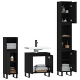 3 Piece Bathroom Cabinet Set Black Engineered Wood - Top-Down View