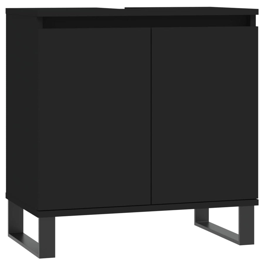 3 Piece Bathroom Cabinet Set Black Engineered Wood
