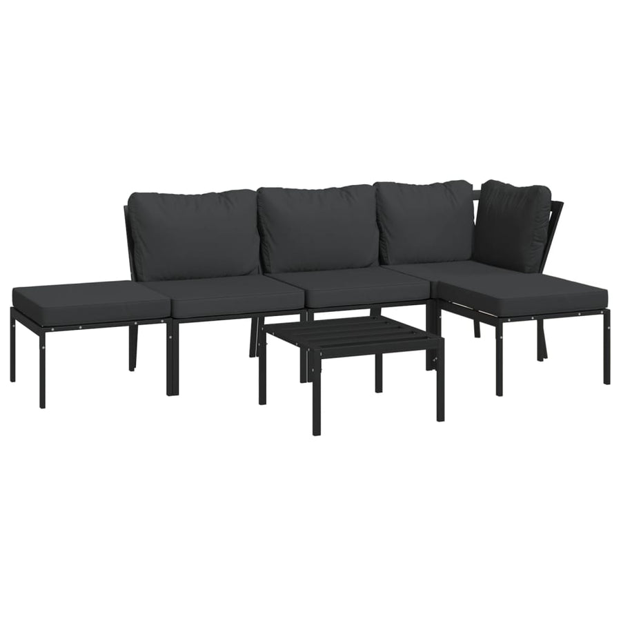 6 Piece Garden Lounge Set with Grey Cushions Steel