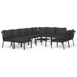 11 Piece Garden Lounge Set with Grey Cushions Steel - Front View
