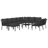 11 Piece Garden Lounge Set with Grey Cushions Steel - Side View
