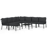 9 Piece Garden Lounge Set with Grey Cushions Steel - Front View