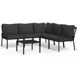 6 Piece Garden Lounge Set with Grey Cushions Steel - Front View